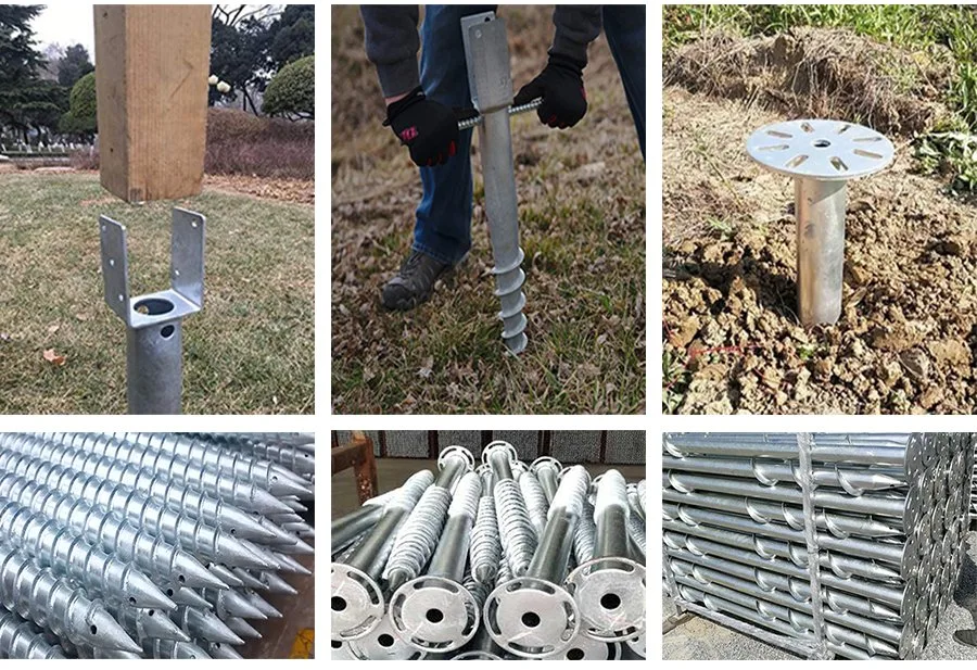 Galvanized Square Flange Spiral Ground Pile Earth Screw Anchor Fence